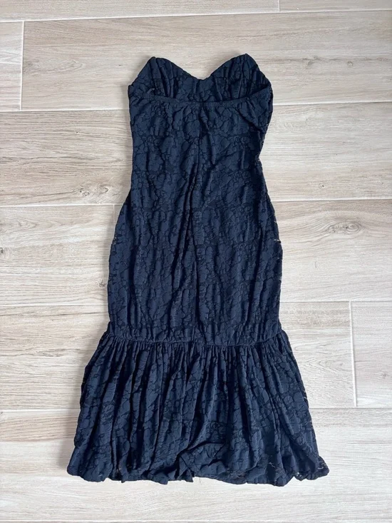 Vintage 80s Betsey Johnson Punk Label Black Lace Strapless Midi Dress Medium - Picture 6 of 7